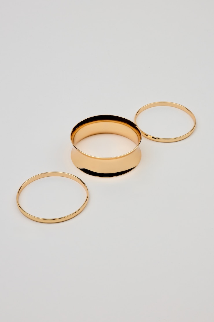 Set of 3 Convex & Wave Bangles, Gold, large