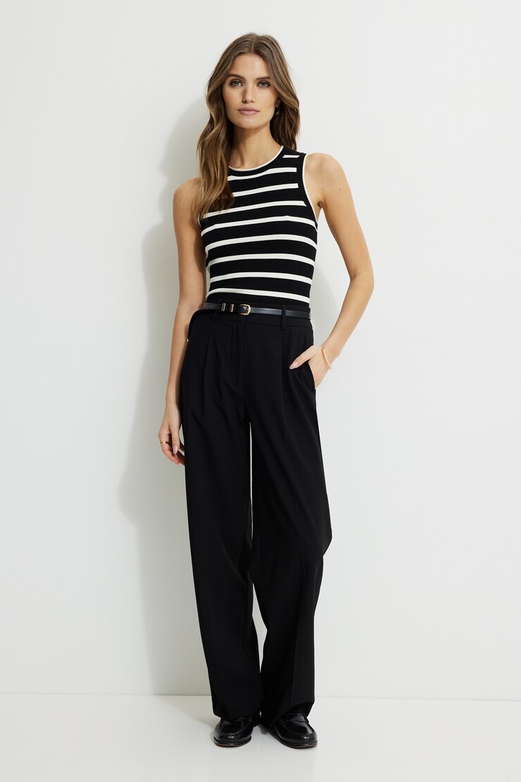 Pia Ribbed Tank Top Jet Black/Snow White Stripes large