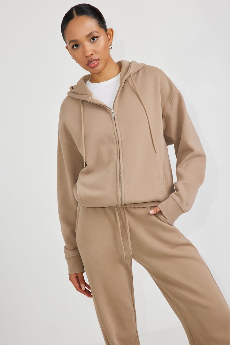 Elevated Bubble Zip Up Hoodie, Taupe Grey, large
