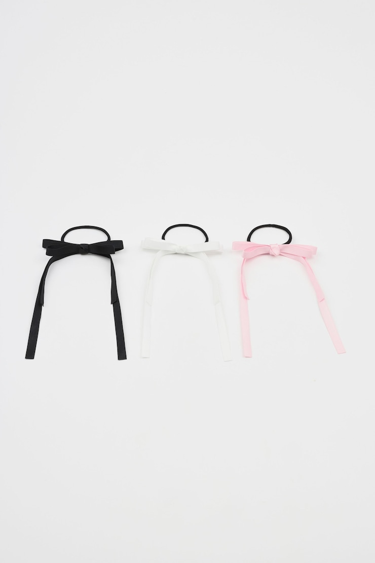 Set of 6 Ribbon Bow Hair Elastics, White/Black/Chalk Pink, large