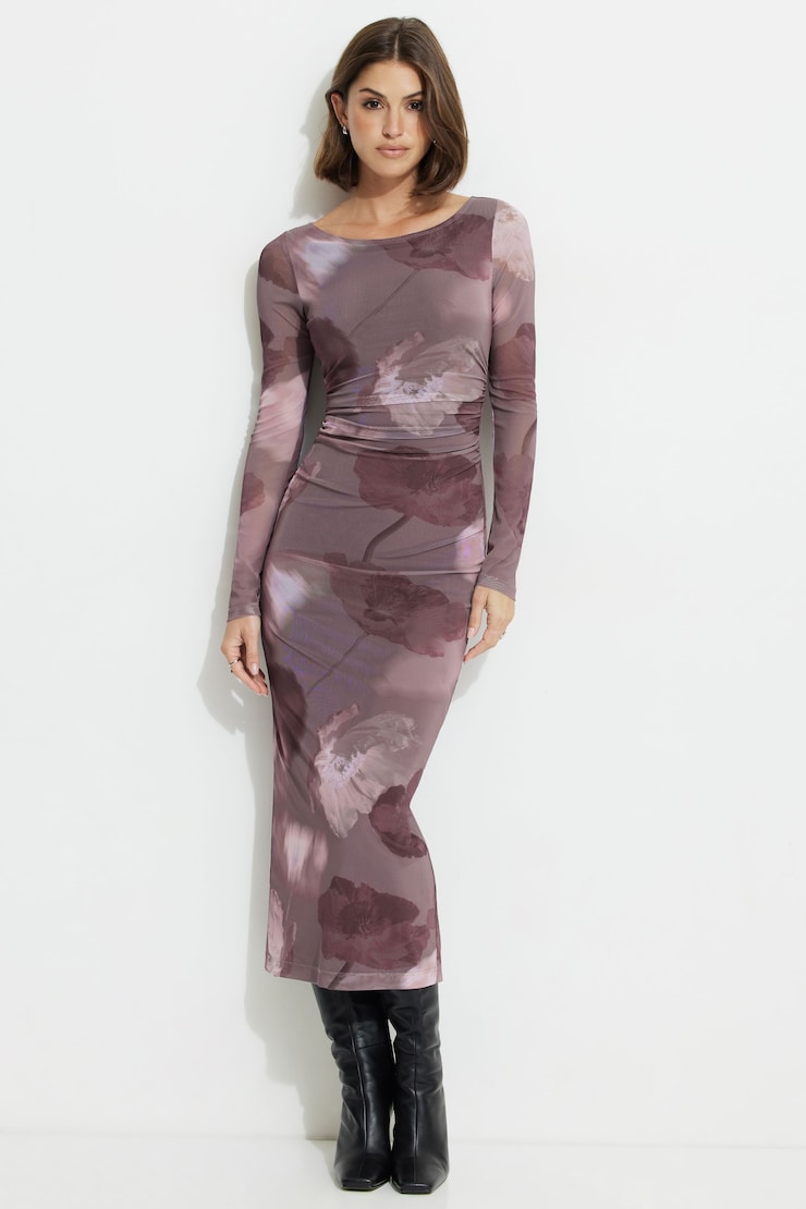 Serene Shirred Maxi Dress Mauve Garden large