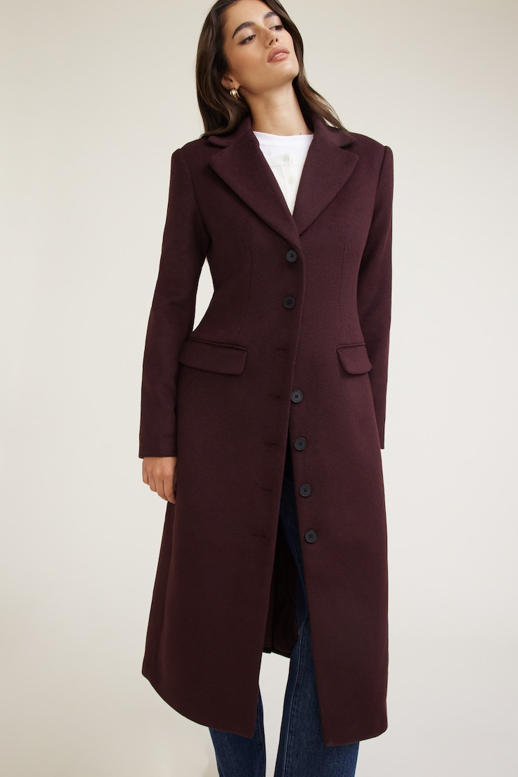 Cinched Wool Coat Red | Dynamite