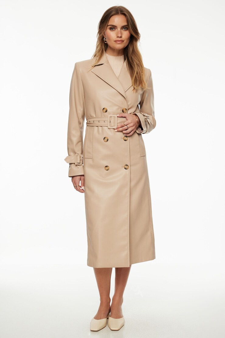 Military Faux Leather Trench Coat Soft Taupe large