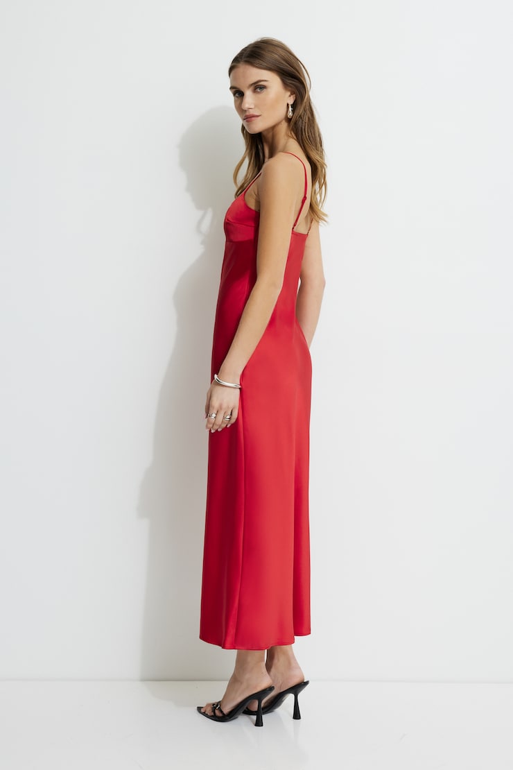 Amira Satin Maxi Dress Chili Pepper large