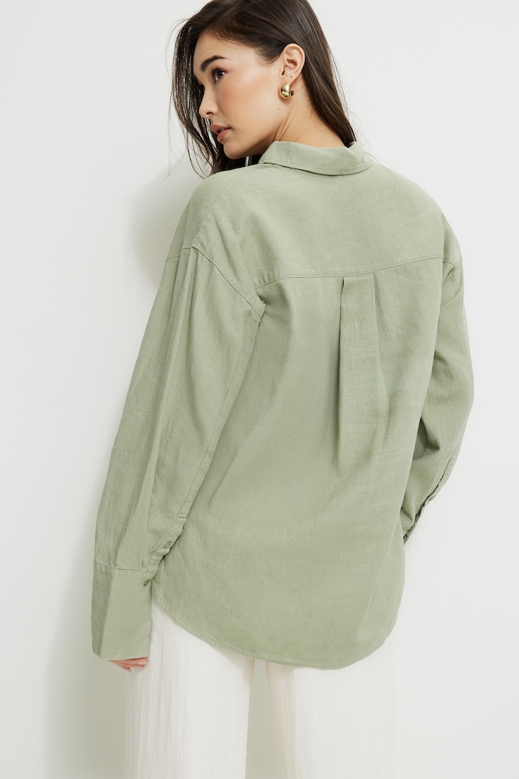 Monroe Oversized Linen Shirt Seagrass Green large