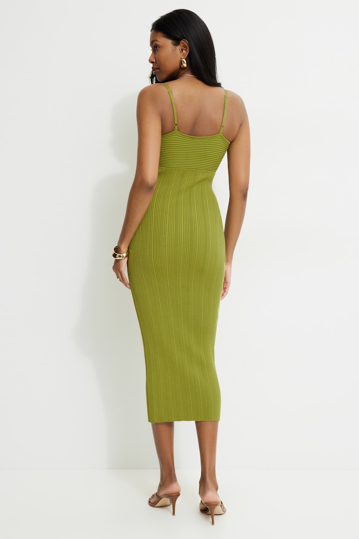 Robe midi en tricot côtelé Sylvia Vert guacamole large