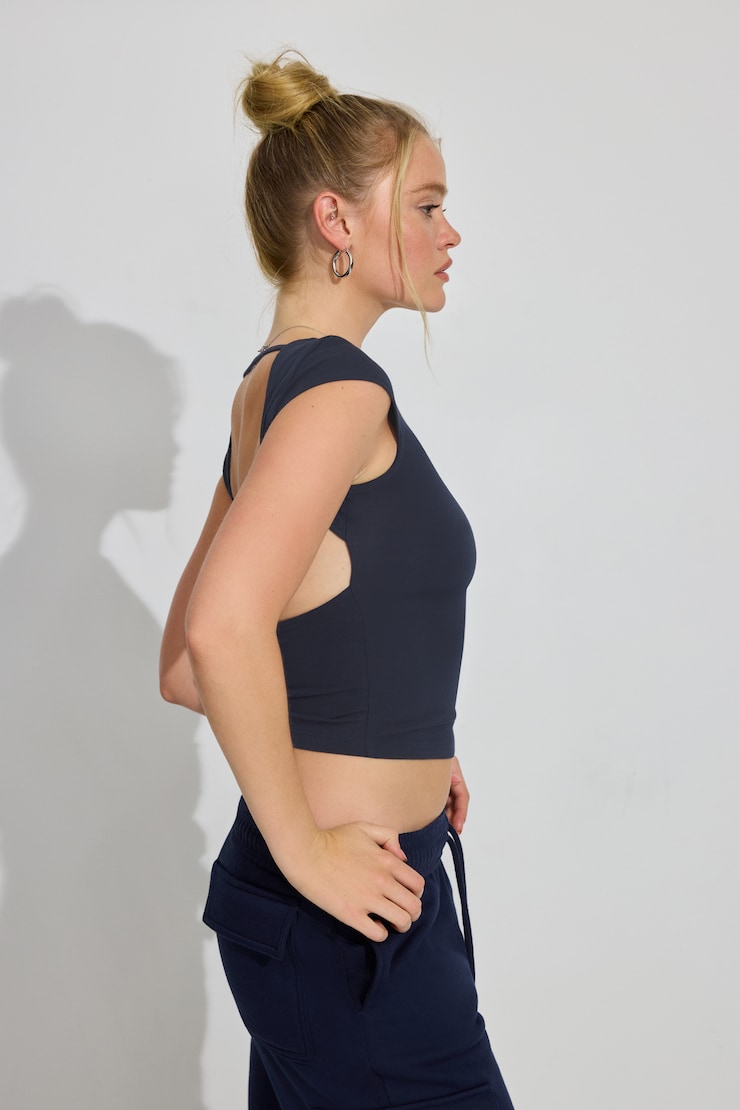 Talia Open Back T Shirt Blue | Garage