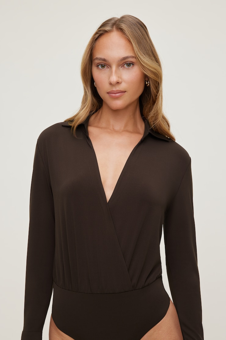 Sculpt Collared Bodysuit Java Brown large