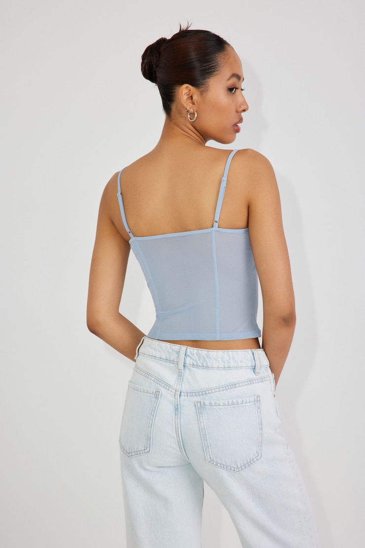 Lace Trim Mesh Cami, ASHLEY BLUE, large