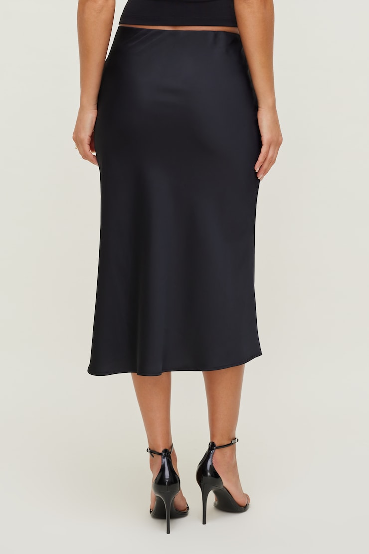 Delila Satin Midi Skirt Jet Black large