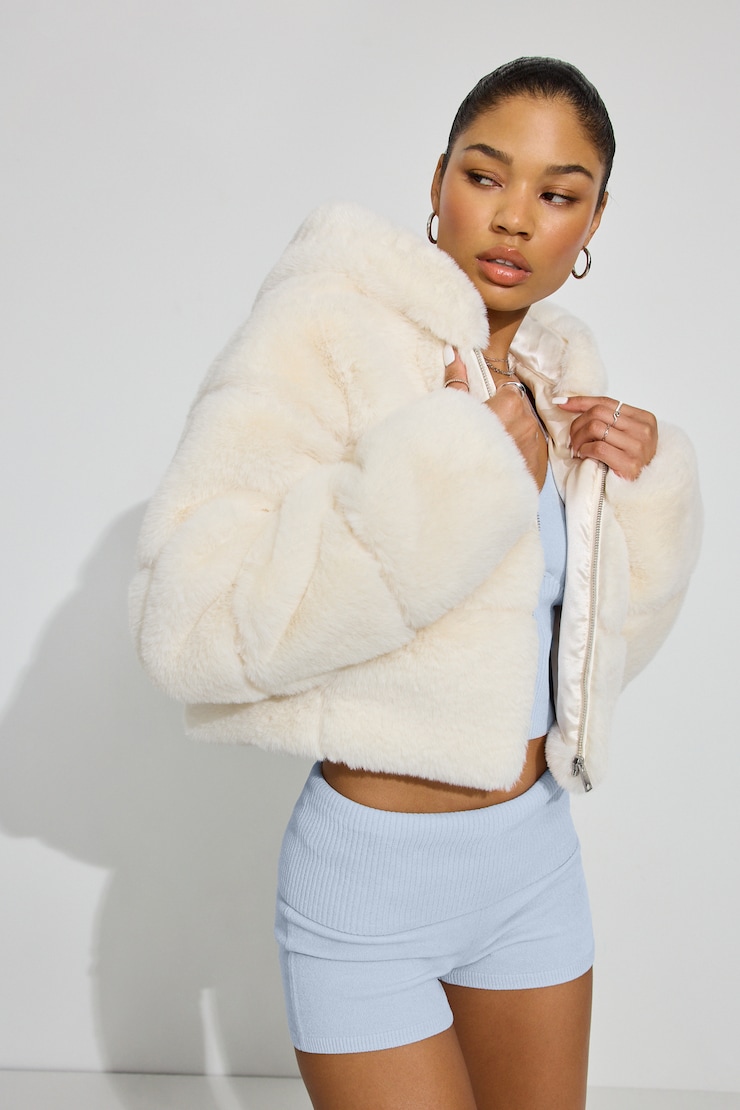 Faux-Fur Puffer Jacket, Snow White, large