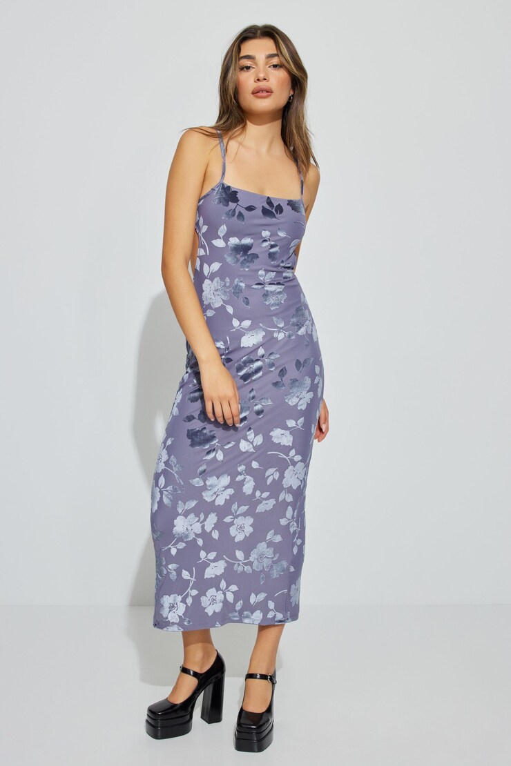 Burnout Cut Out Maxi Dress, Blue Granite/Big Rose, large