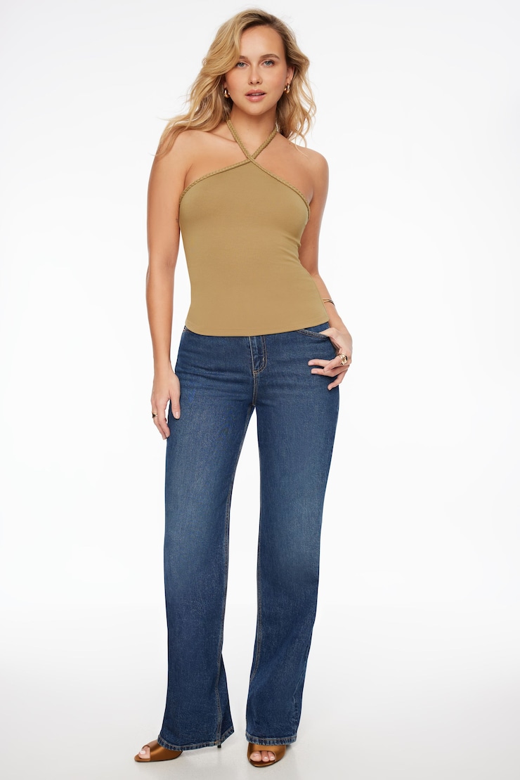 Braided Halter Top Summer Khaki large