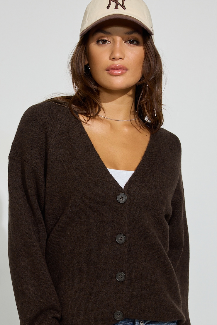 Long Sleeve Spongy Oversized Cardigan, French Roast Melange, large