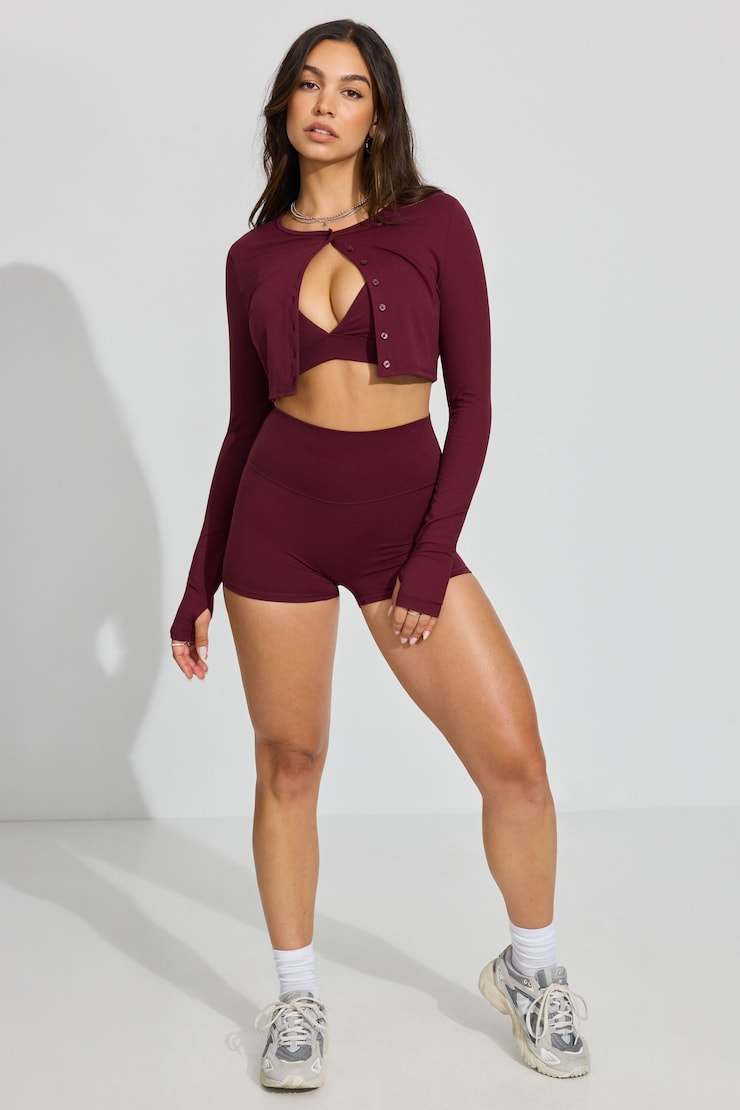 SoftActive Crop Cardigan, Port Royale Burgundy, large