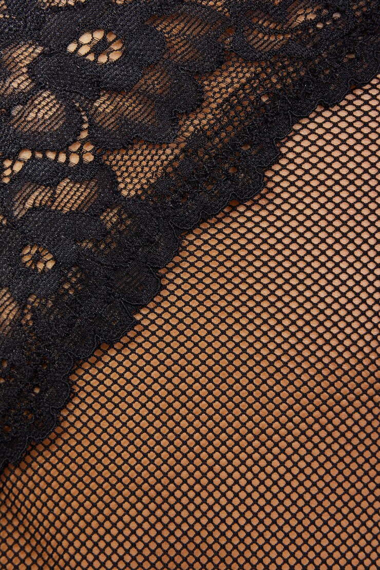 Mixed Media Mesh Bodysuit, Jet Black, large