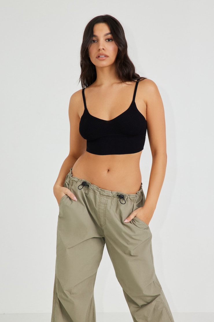 Knit Bralette Top, Jet Black, large