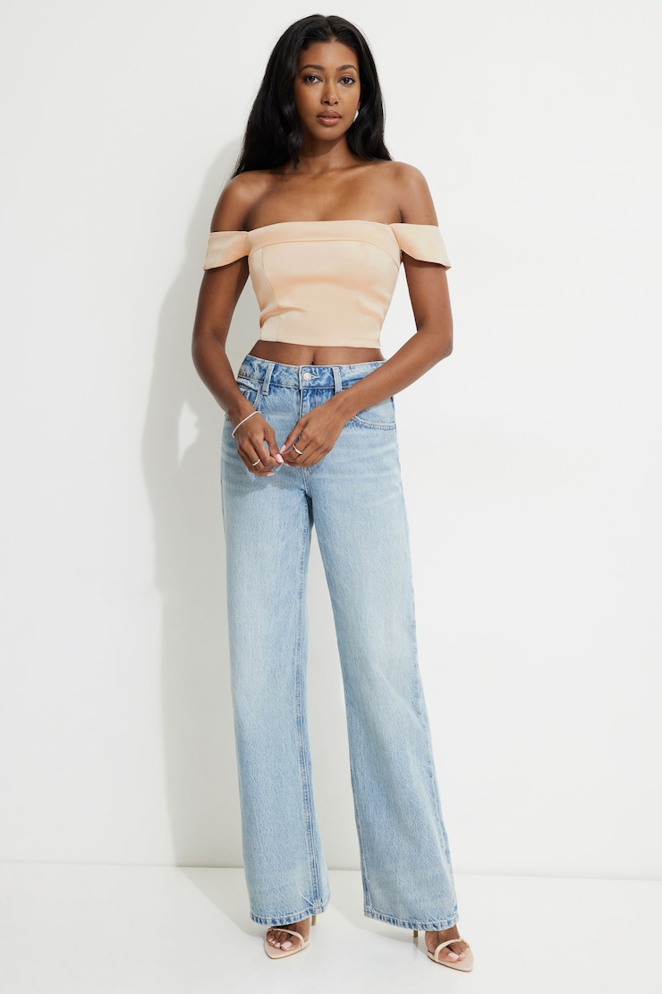 Off Shoulder Satin Tank Top Champagne Pop large