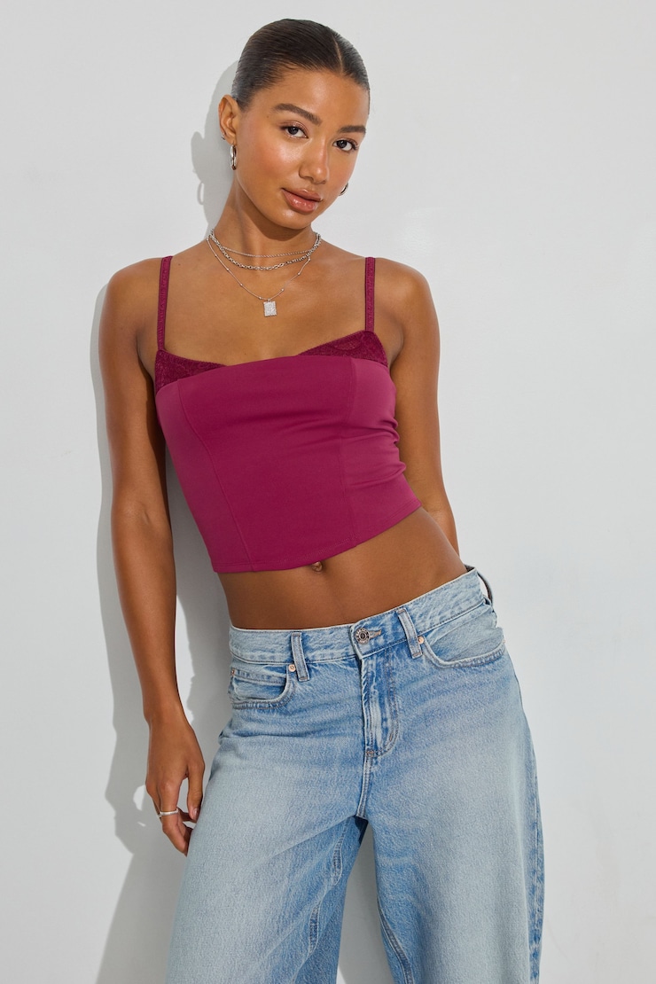 Double Layer Bustier Top, Plum Red, large