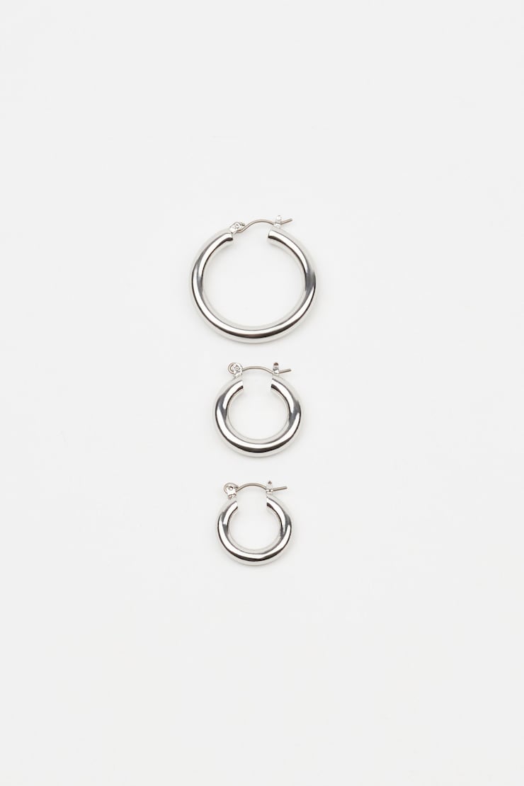 3 Pack Hoop Earrings, Silver, large