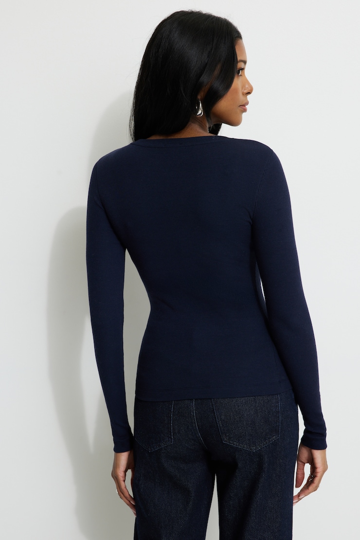 Tedi Ribbed Long Sleeve T Shirt Navy Blazer large