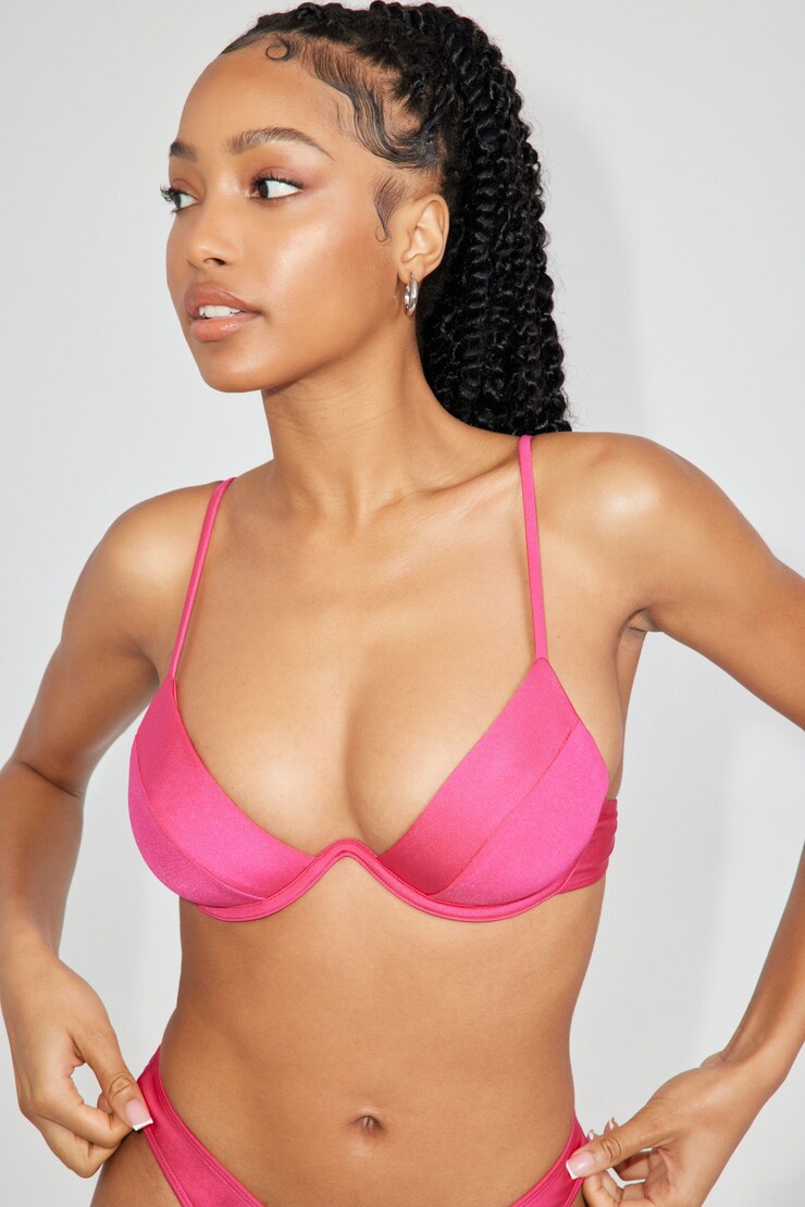 Bikini luisant à armature en V, Herbe rose luisante, large