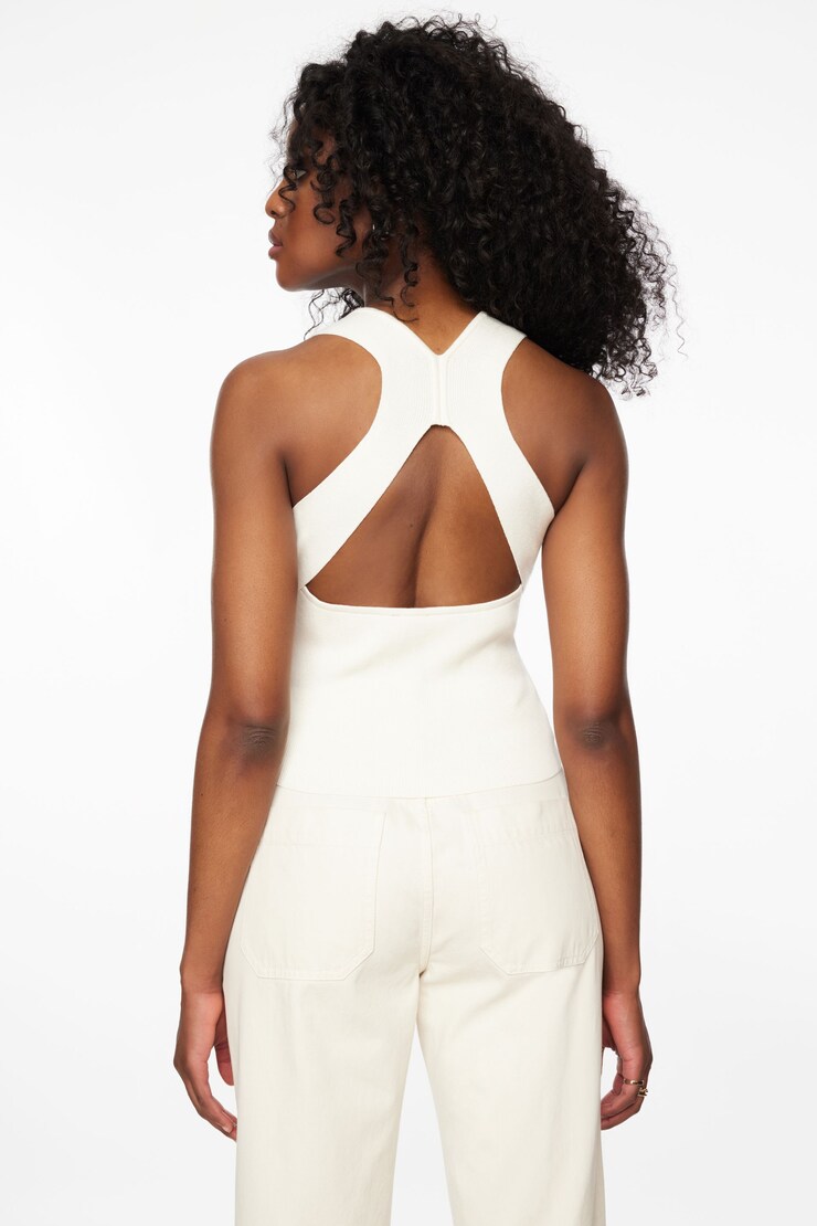 Camisole en tricot à dos croisé Blanc éclatant large