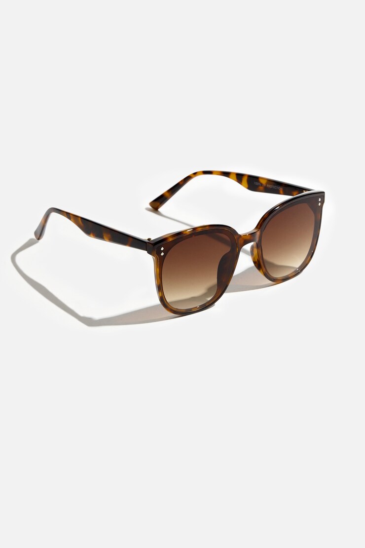 Flat Wayfarer Sunglasses Dark Brown Tortoise large