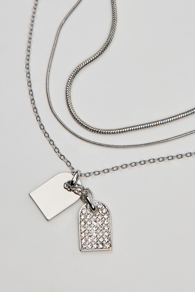 Set of 3 Dog Tags Necklaces, Silver, large