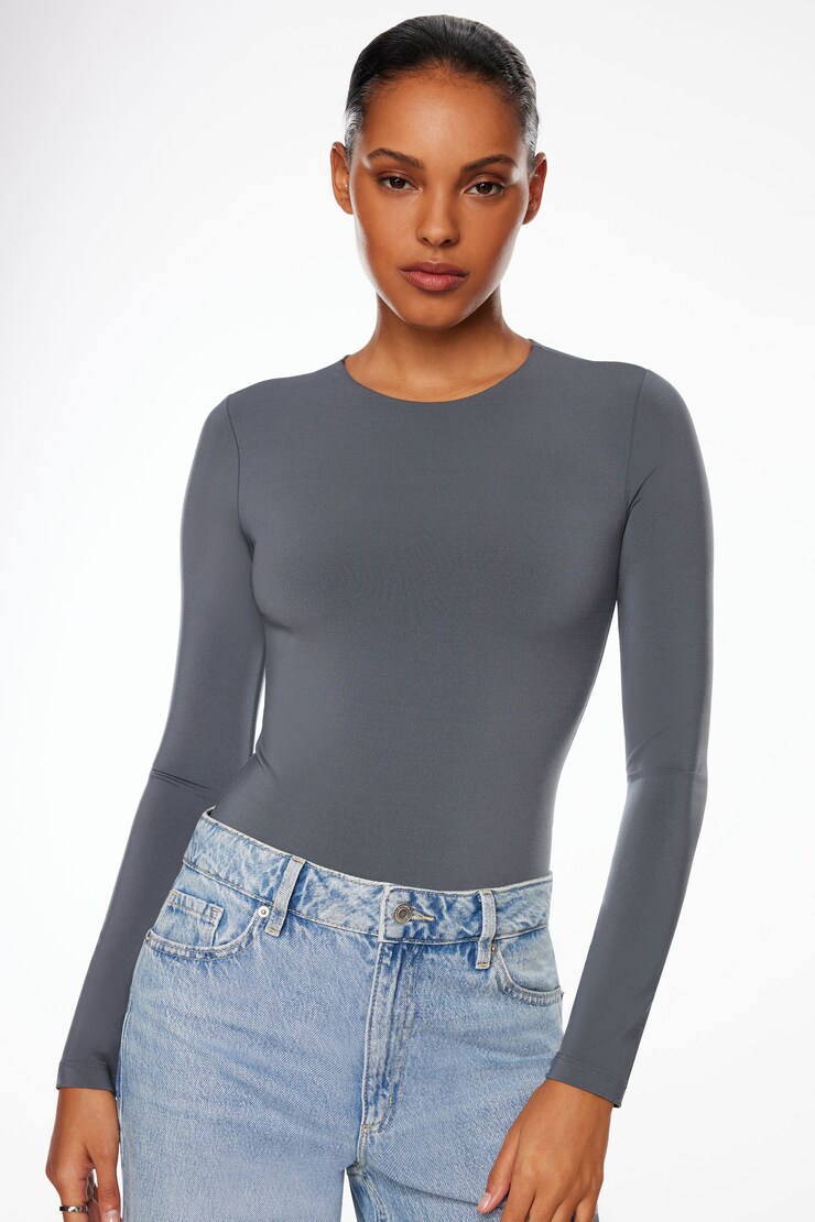 Kyla Sculpt Long Sleeve Crew Neck Bodysuit Turbulence Grey large