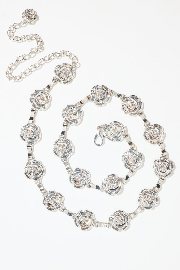 Rosette Chain Belt, Silver, large