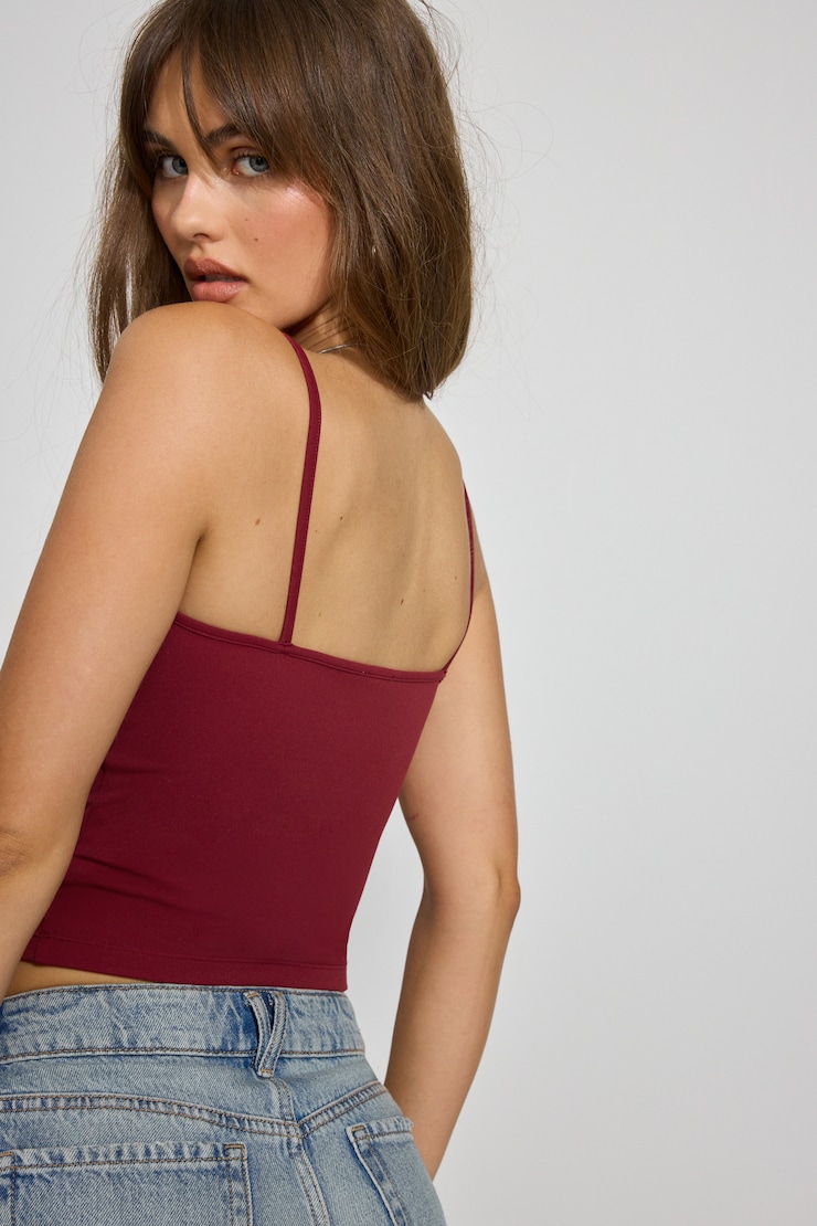 Sleek Scoop Cami Top, Cabernet Red, large