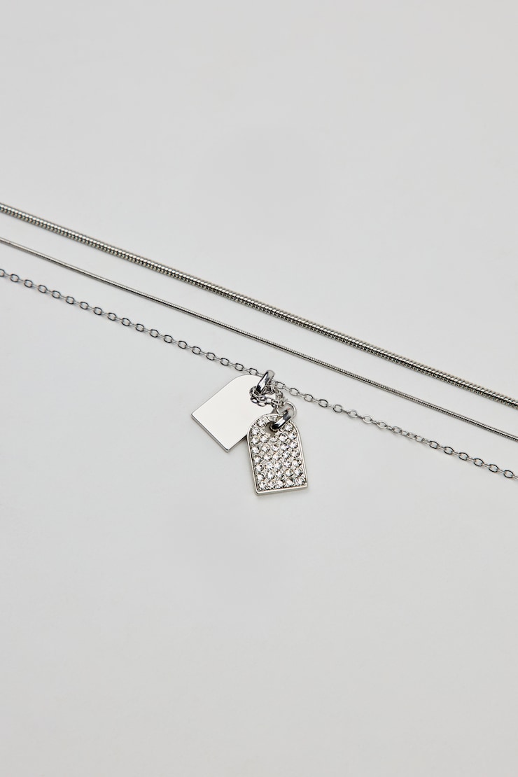 Set of 3 Dog Tags Necklaces, Silver, large