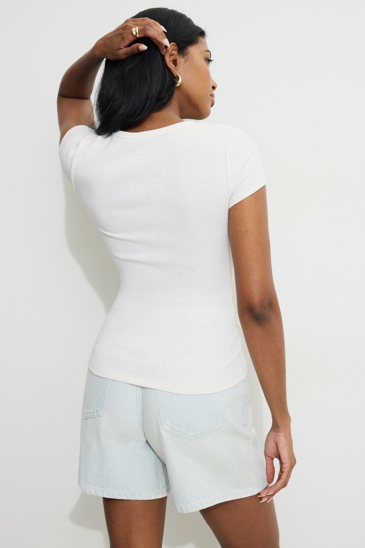 Olive Ribbed Crewneck T Shirt Flat White Melange large