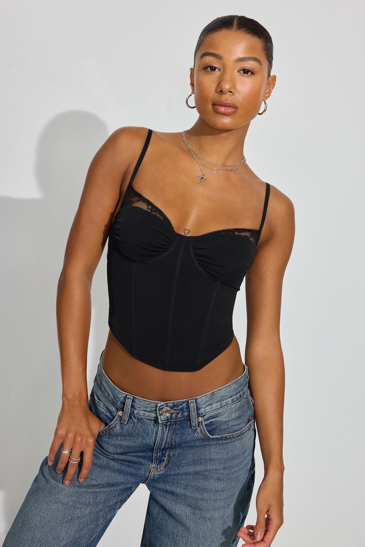 Sabrina Peek-A-Boo Bustier Top Black | Garage