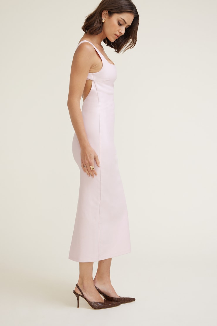 Open Back Ponte Maxi Dress Pink | Dynamite