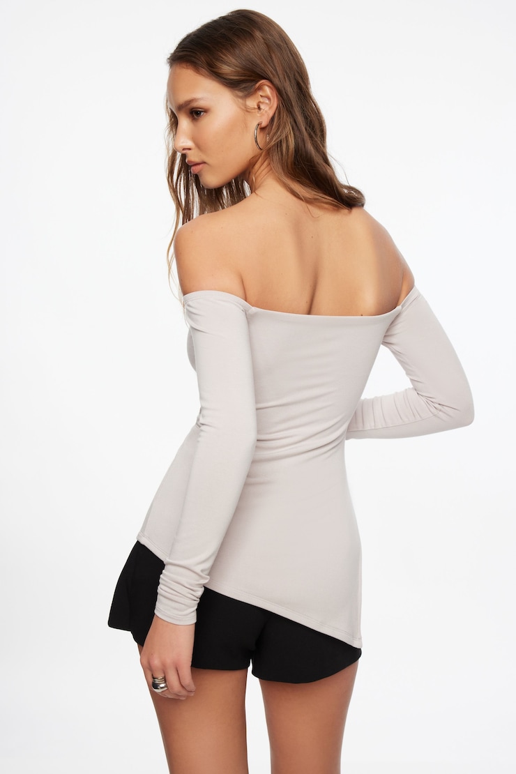 Off Shoulder Tunic Slit Top Ashes of Roses Beige large