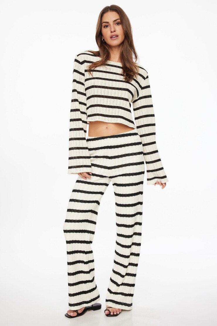 Crewneck Crochet Top White & Black Crochet Stripe large