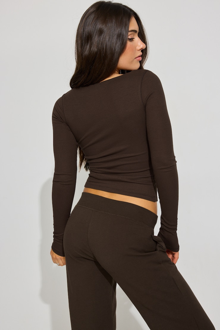 Crossover Long Sleeve Top, Armadillo Brown, large