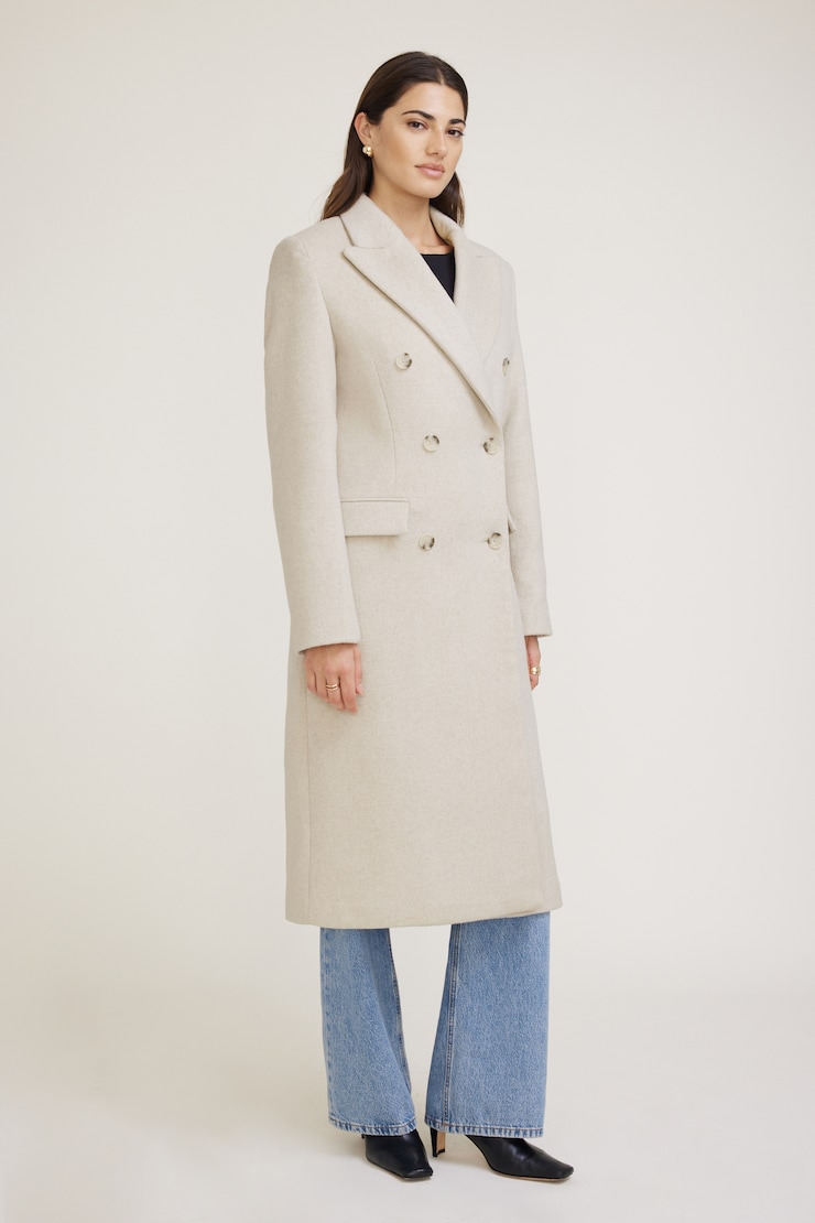 Oversized Double Breasted Wool Coat Light Oatmeal Beige large