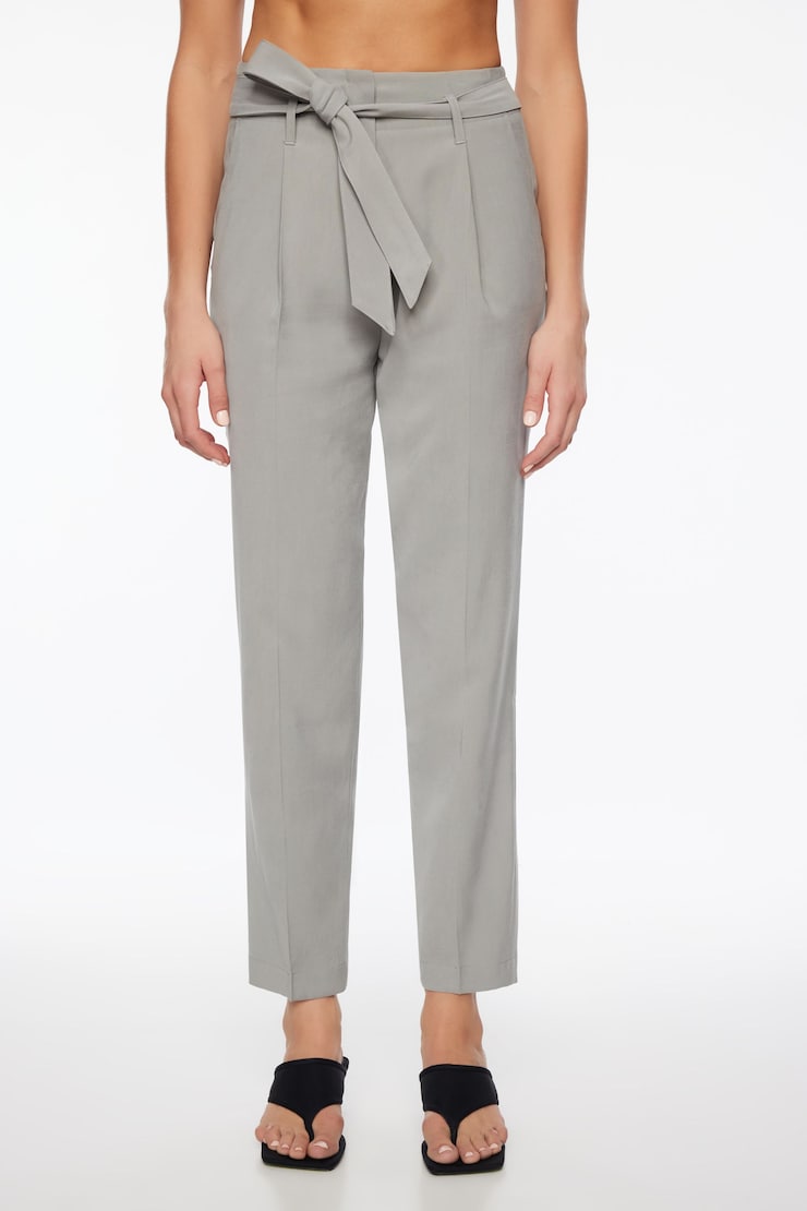 Pantalon à taille froncée avec ceinture Gris givré large