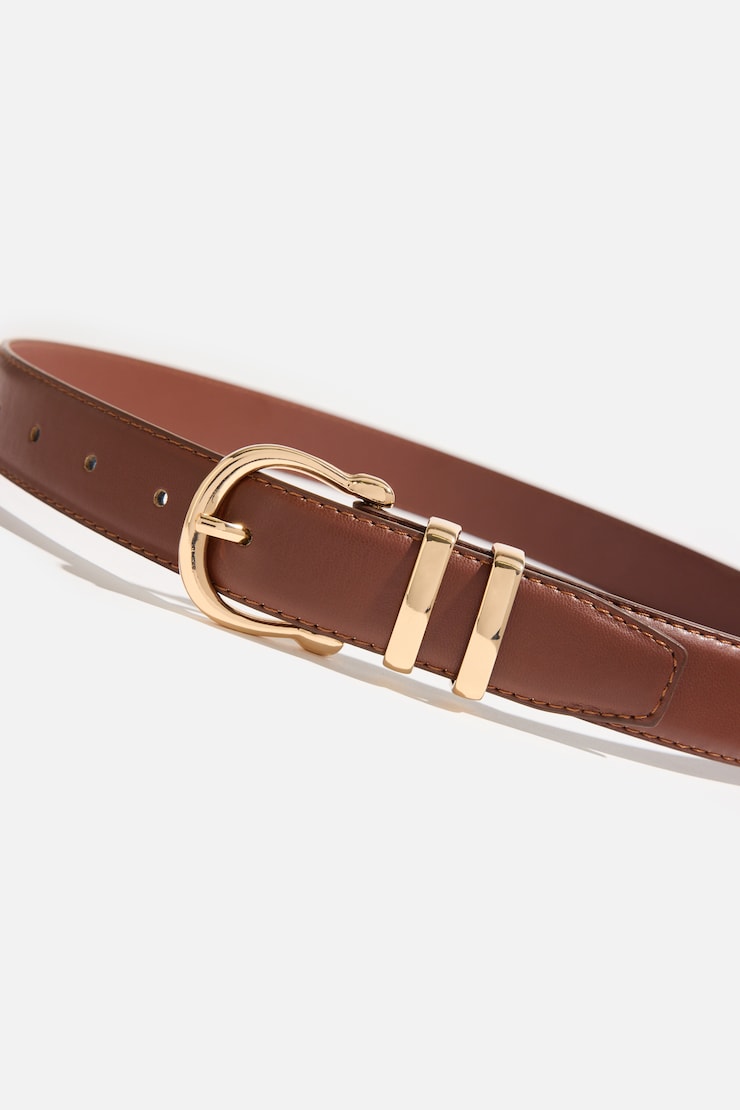 Classic Faux Leather Belt Brown / Gold large