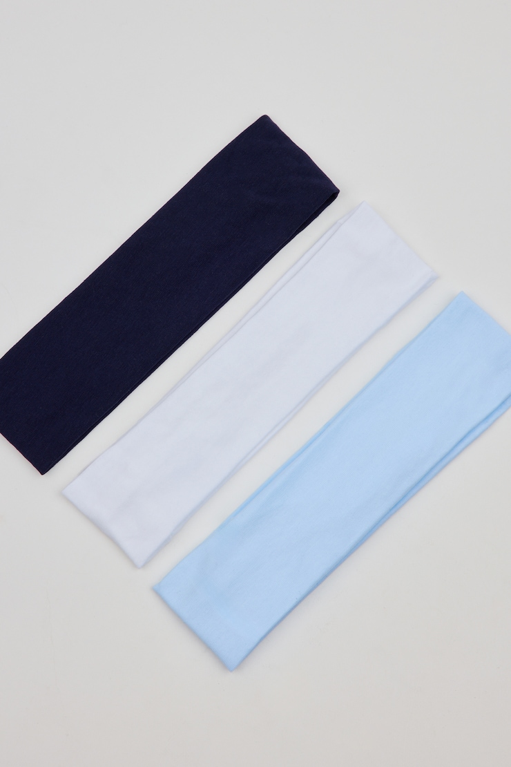 Set of 3 Stretchy Headbands, White/Baby Blue/Mariana Bleu, large
