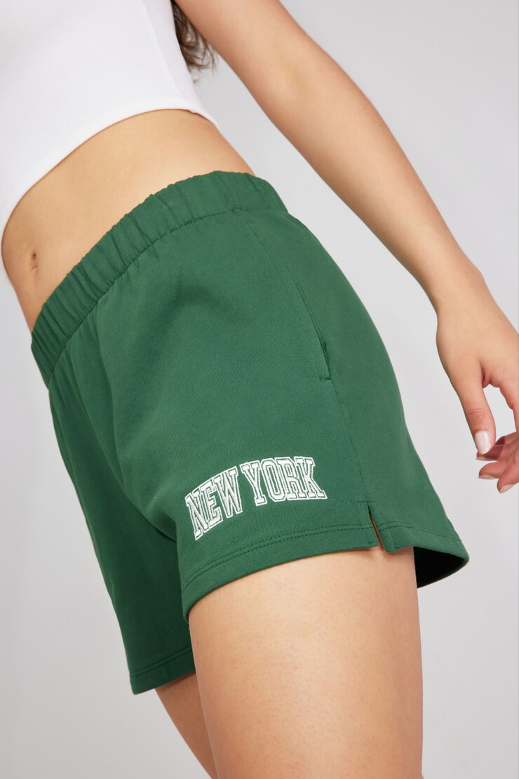 SoftTerry High Rise Shorts, Varsity Green with "New York" Art, large