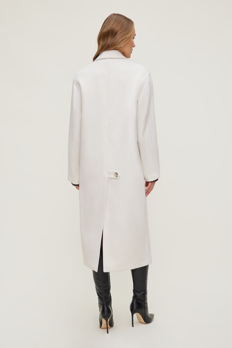 Manteau en laine surdimensionné Blanc cassé sel de mer large
