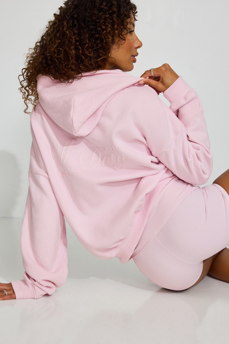 UltraFleece Hoodie, Light Pink with "Off Duty" Art, large