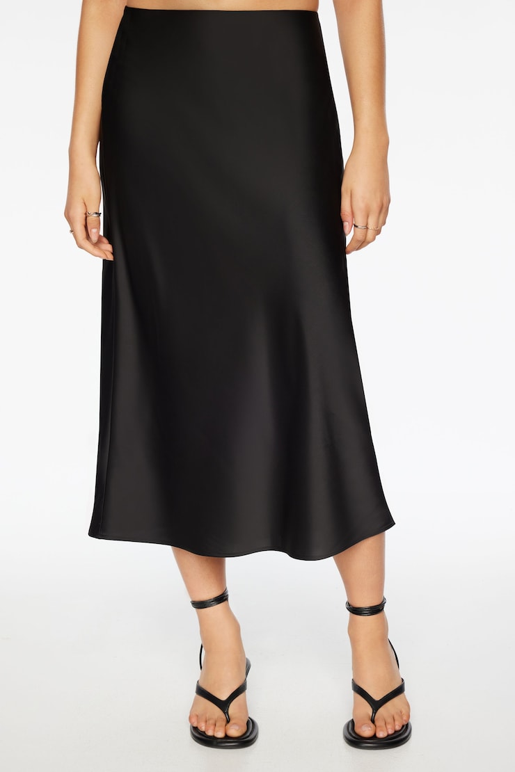 Melody Satin Slip Midi Skirt Jet Black large