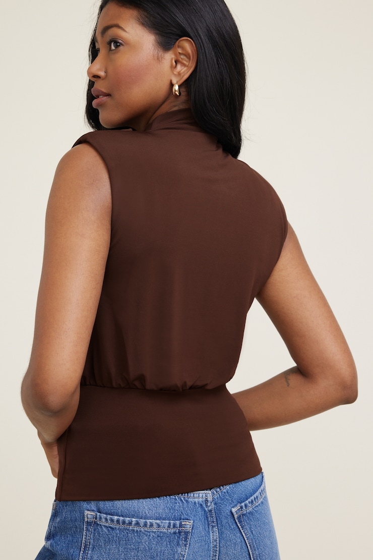 Mockneck Top With Shoulder Pads Bitter Chocolate Brown large