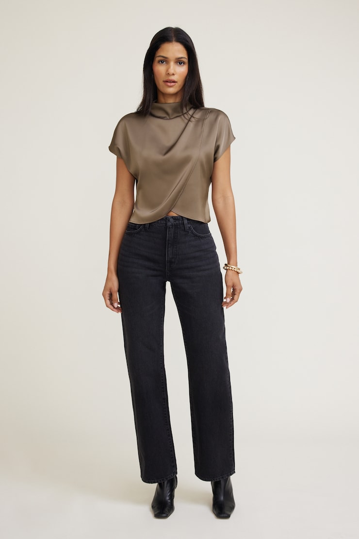 Ella Layered Satin Blouse BROWN | Dynamite