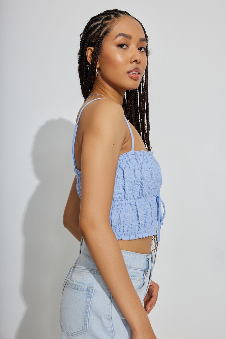 Scrunch Knit Tie Front Cami Blue | Garage